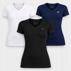 T-SHIRT DAMSKI 4F KOSZULKA SPORTOWA ZESTAW KOMPLET 3 SZTUKI XS F3307 SS26. Bluzki sportowe damskie 4f, uniwersalny, bez wzorów, z bawełny, bez ramiączek. Za 119.97 zł.