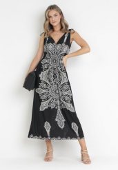 Czarna Sukienka w Stylu Boho z Gumką w Talii i Sznurkami przy Ramionach Niree. Czarne sukienki damskie Born2be, na imprezę, l, bez wzorów, boho, bez kołnierzyka, bez ramiączek, maxi. W wyprzedaży za 63.99 zł.