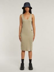 G-Star Sukienka w kolorze beżowym rozmiar: M. Brązowe sukienki damskie G-Star, m, bez wzorów, z bawełny, retro, bez kołnierzyka, bez ramiączek, midi. Za 168.06 zł.