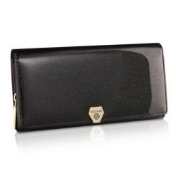 Portfel skórzany czarny BETLEWSKI BPD-DM-106. Czarne portfele damskie Betlewski, bez wzorów, ze skóry. Za 139.99 zł.
