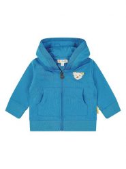 Steiff Bluza w kolorze niebieskim rozmiar: 68. Niebieskie bluzy i bluzki niemowlęce Steiff, z aplikacjami, z jeansu, bez ramiączek, bez kaptura. Za 105.38 zł.