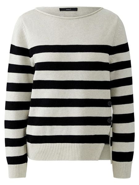 Oui Sweter w kolorze biało-czarnym rozmiar: 34. Białe swetry klasyczne damskie Oui, bez kołnierzyka. Za 248.58 zł.