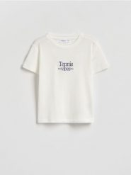 T-shirt z modalem - złamana biel. Koszulki dziewczęce Reserved, bez wzorów, z bawełny, bez ramiączek. Za 32.99 zł.