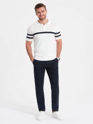Spodnie męskie eleganckie chino SLIM FIT - granatowe V3 OM-PACP-0191 - XXL. Niebieskie spodnie materiałowe męskie Ombre Clothing, bez wzorów, z materiału, eleganckie. Za 233.99 zł.