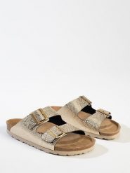 BACKSUN Klapki "Bali" w kolorze złotym rozmiar: 38. Żółte klapki damskie Backsun, bez wzorów, ze skóry, bez obcasa. Za 170.87 zł.