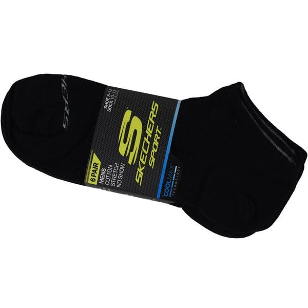Skarpetki sportowe męskie 6pk Terry No Show. Czarne skarpetki męskie Skechers, bez wzorów, z materiału. Za 59.99 zł.