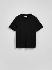 T-shirt regular z lnem - czarny. Czarne t-shirty męskie Reserved, l, bez wzorów, z dzianiny, bez kołnierzyka. W wyprzedaży za 89.99 zł.