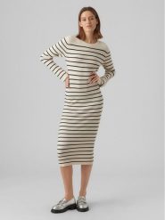 Vero Moda Sukienka dzianinowa Gold 10290663 Écru Slim Fit. Sukienki damskie Vero Moda, m, bez wzorów, z dzianiny, bez kołnierzyka, bez ramiączek. Za 139.99 zł.