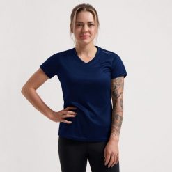 Damska koszulka z krótkim rękawem Rogelli Promo. Niebieskie bluzki sportowe damskie Rogelli, xs, bez kołnierzyka, bez ramiączek. Za 66.30 zł.