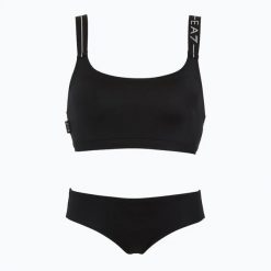Strój kapielowy dwuczęściowy damski EA7 Emporio Armani Logo Tape Bikini Top. Czarne bikini damskie EA7 Emporio Armani, bez wzorów. Za 266.99 zł.