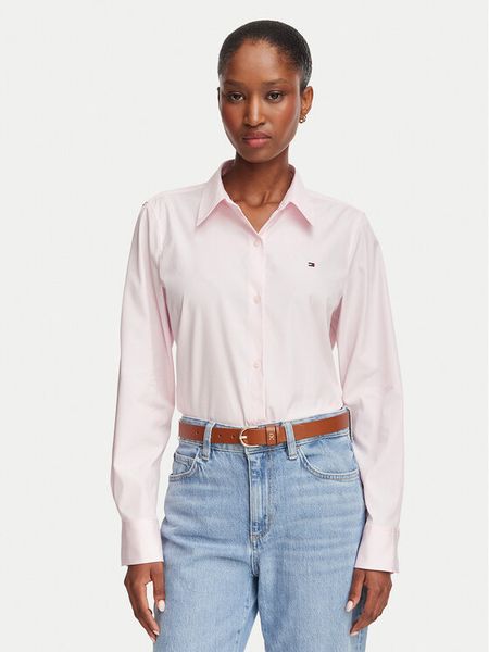 Tommy Hilfiger Koszula Summer WW0WW51155 Różowy jasny Regular Fit. Czerwone koszule damskie Tommy Hilfiger, bez wzorów, z bawełny, bez kołnierzyka, bez ramiączek. Za 369.99 zł.