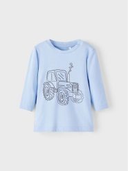 NAME IT Bluzka 13206935 Niebieski Regular Fit. Niebieskie t-shirty chłopięce Name it, bez wzorów, z bawełny, bez ramiączek. Za 49.99 zł.