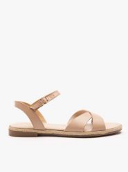 Beżowe sandały ze skóry licowej. Brązowe sandały damskie Ryłko, bez wzorów, ze skóry, bez obcasa, na obcasie. Za 299.99 zł.