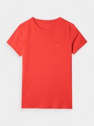 4F T-shirt slim gładki damski - czerwony M. Czerwone t-shirty damskie 4f, m, bez wzorów, z bawełny, bez kołnierzyka. Za 39.99 zł.