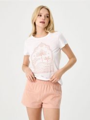 Piżama dwuczęściowa z nadrukiem - biały. Białe piżamy damskie Sinsay, l, bez wzorów, bez ramiączek. Za 19.99 zł.