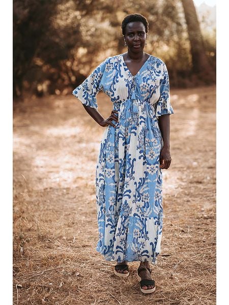 Isla Bonita by SIGRIS Sukienka w kolorze błękitnym rozmiar: XL. Niebieskie sukienki damskie Isla Bonita by SIGRIS, xl, z aplikacjami, z bawełny, bez kołnierzyka, bez ramiączek, maxi, rozkloszowane. Za 121.80 zł.