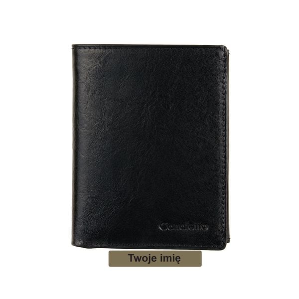 Portfel Męski Canaletto grawerowany Skóra Licowa 14 Kart PM1555cs164RFIDPS. Czarne portfele męskie bez wzorów, ze skóry. Za 200.00 zł.