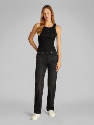 CALVIN KLEIN JEANS Top w kolorze czarnym rozmiar: XS. Czarne topy damskie Calvin Klein Jeans, xs, bez wzorów, z jeansu, bez kołnierzyka. Za 70.74 zł.