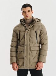 PAKO LORENTE – Beżowa kurtka męska na zimę. Brązowe kurtki męskie Pako Lorente, na zimę, m, bez wzorów, z poliamidu, z kapturem. Za 499.99 zł.