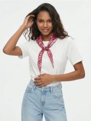 Bawełniana koszulka z apaszką - kremowy. Białe t-shirty damskie Sinsay, l, bez wzorów, z bawełny, bez kołnierzyka. Za 35.99 zł.