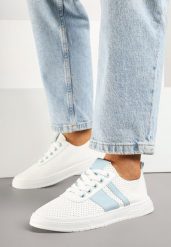 Niebiesko-Białe Tenisówki Ozdobione Paskami Meloti. Niebieskie trampki i tenisówki damskie Renee, bez wzorów, z jeansu. Za 49.99 zł.