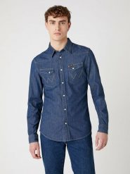 Wrangler Koszula dżinsowa - Regular fit - w kolorze granatowym rozmiar: XL. Niebieskie koszule męskie Wrangler, xl, bez wzorów, z bawełny, bez kołnierzyka, bez ramiączek. Za 143.90 zł.