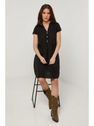 Le Monde du Lin Lniana sukienka w kolorze czarnym rozmiar: 40/42. Czarne sukienki damskie Le Monde du Lin, bez wzorów, ze lnu, bez kołnierzyka, bez ramiączek, midi. Za 165.99 zł.