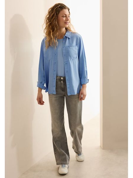 Cecil Bluzka w kolorze błękitnym rozmiar: XXL. Niebieskie bluzki damskie Cecil, xxl, bez wzorów, bez kołnierzyka, bez ramiączek. Za 130.81 zł.