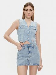 Tommy Jeans Kamizelka DW0DW17684 Niebieski Regular Fit. Niebieskie kamizelki damskie Tommy Jeans, s, z bawełny. Za 329.99 zł.