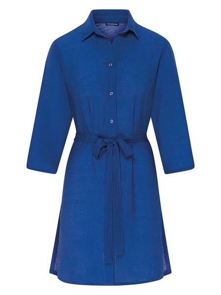 Naturana Sukienka koszulowa w kolorze niebieskim rozmiar: L. Niebieskie sukienki damskie Naturana, na co dzień, l, bez wzorów, z tkaniny, bez kołnierzyka, bez ramiączek, midi, koszulowe. Za 137.10 zł.