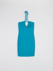 Sukienka mini z wiązaniem - niebieski. Niebieskie sukienki damskie Sinsay, l, bez wzorów, bez kołnierzyka, bez ramiączek, mini. Za 49.99 zł.
