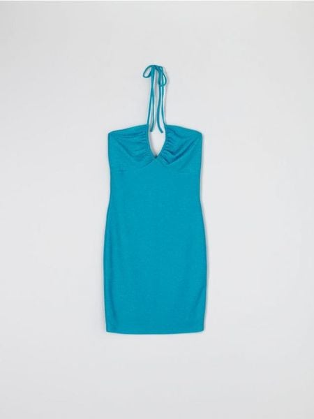 Sukienka mini z wiązaniem - niebieski. Niebieskie sukienki damskie Sinsay, l, bez wzorów, bez kołnierzyka, bez ramiączek, mini. Za 49.99 zł.