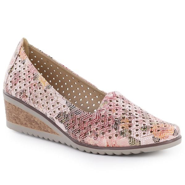 Półbuty damskie na koturnie ażurowe wielokolorowe Potocki SZ12306. Czółenka damskie POTOCKI, w ażurowe wzory, ze skóry ekologicznej, bez obcasa, na koturnie. Za 139.99 zł.