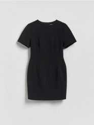 Sukienka mini - czarny. Czarne sukienki damskie Reserved, l, bez wzorów, z bawełny, bez kołnierzyka, bez ramiączek, mini, dopasowane. Za 169.99 zł.