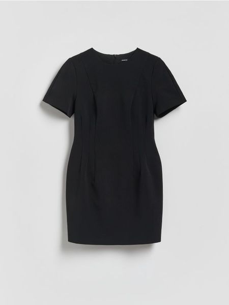 Sukienka mini - czarny. Czarne sukienki damskie Reserved, l, bez wzorów, z bawełny, bez kołnierzyka, bez ramiączek, mini, dopasowane. W wyprzedaży za 99.99 zł.