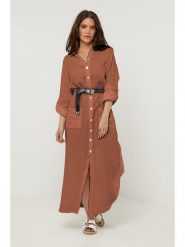 Rodier Lin Lniana sukienka w kolorze brązowym rozmiar: XL/XXL. Brązowe sukienki damskie Rodier Lin, xl, bez wzorów, ze lnu, bez kołnierzyka, bez ramiączek, maxi. Za 158.47 zł.