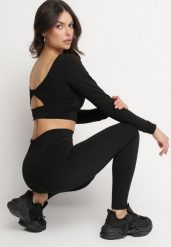 Czarny Komplet Sportowy Legginsy i Bluzka z Odkrytymi Plecami Dasalla. Czarne bluzki sportowe damskie Born2be, s, bez wzorów, bez ramiączek. Za 84.99 zł.