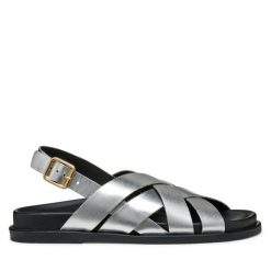 Sandały Geox. Szare sandały damskie Geox, bez wzorów, bez obcasa, na płaskiej podeszwie. Za 359.99 zł.