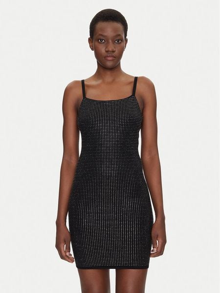 Guess Sukienka dzianinowa W5GK45 Z3MN2 Czarny Regular Fit. Czarne sukienki damskie Guess, xxl, z aplikacjami, z dzianiny, bez kołnierzyka, bez ramiączek. Za 309.99 zł.