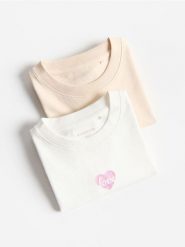 T-shirt z nadrukiem 2 pack - wielobarwny. Koszulki dziewczęce Reserved, bez wzorów, z bawełny, bez ramiączek. Za 39.99 zł.