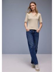 Street One Koszulka w kolorze beżowym rozmiar: 34. Brązowe bluzki damskie Street One, bez wzorów, street, bez kołnierzyka, bez ramiączek. Za 84.21 zł.