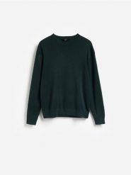 Sweter z dodatkiem modalu - ciemnozielony. Zielone swetry męskie Reserved, l, bez wzorów, z bawełny, bez kołnierzyka. Za 139.99 zł.