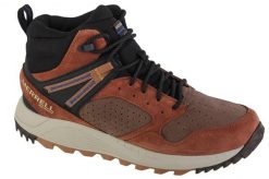 Buty zimowe męskie, Merrell Wildwood Sneaker Mid WP. Brązowe buty trekkingowe męskie MERRELL, na zimę, z materiału, bez zapięcia, trekkingowe. Za 567.15 zł.