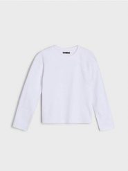 Bawełniana koszulka z gęstego splotu Interlock - biały. Białe t-shirty damskie Sinsay, l, bez wzorów, z bawełny, bez kołnierzyka. Za 19.99 zł.