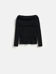 Sweter z wykładanym kołnierzem - czarny. Czarne swetry klasyczne damskie Reserved, l, z dzianiny, bez kołnierzyka. Za 109.99 zł.