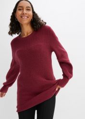 Długi sweter z guzikami. Czerwone swetry klasyczne damskie bonprix, bez kołnierzyka. Za 114.99 zł.