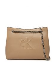 Calvin Klein Jeans Torebka Sculpted Chain Shoulder Bag LV04K3163G Beżowy. Brązowe torebki klasyczne damskie Calvin Klein Jeans, bez wzorów, z jeansu, wizytowe, bez kołnierzyka, bez ramiączek. Za 269.99 zł.