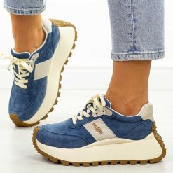 Niebieskie skórzane półbuty damskie Filippo Dp6785/25. Niebieskie półbuty damskie Filippo, bez wzorów, z jeansu, eleganckie, bez obcasa, na platformie. Za 289.00 zł.
