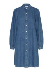 MOSS COPENHAGEN Sukienka dżinsowa w kolorze niebieskim rozmiar: XS. Niebieskie sukienki damskie MOSS COPENHAGEN, na co dzień, xs, bez wzorów, z bawełny, bez kołnierzyka, bez ramiączek, midi, proste. Za 170.87 zł.