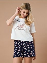 Bawełniana piżama dwuczęściowa z motywem psów - kremowy. Białe piżamy damskie Sinsay, l, bez wzorów, z bawełny, bez ramiączek. Za 39.99 zł.